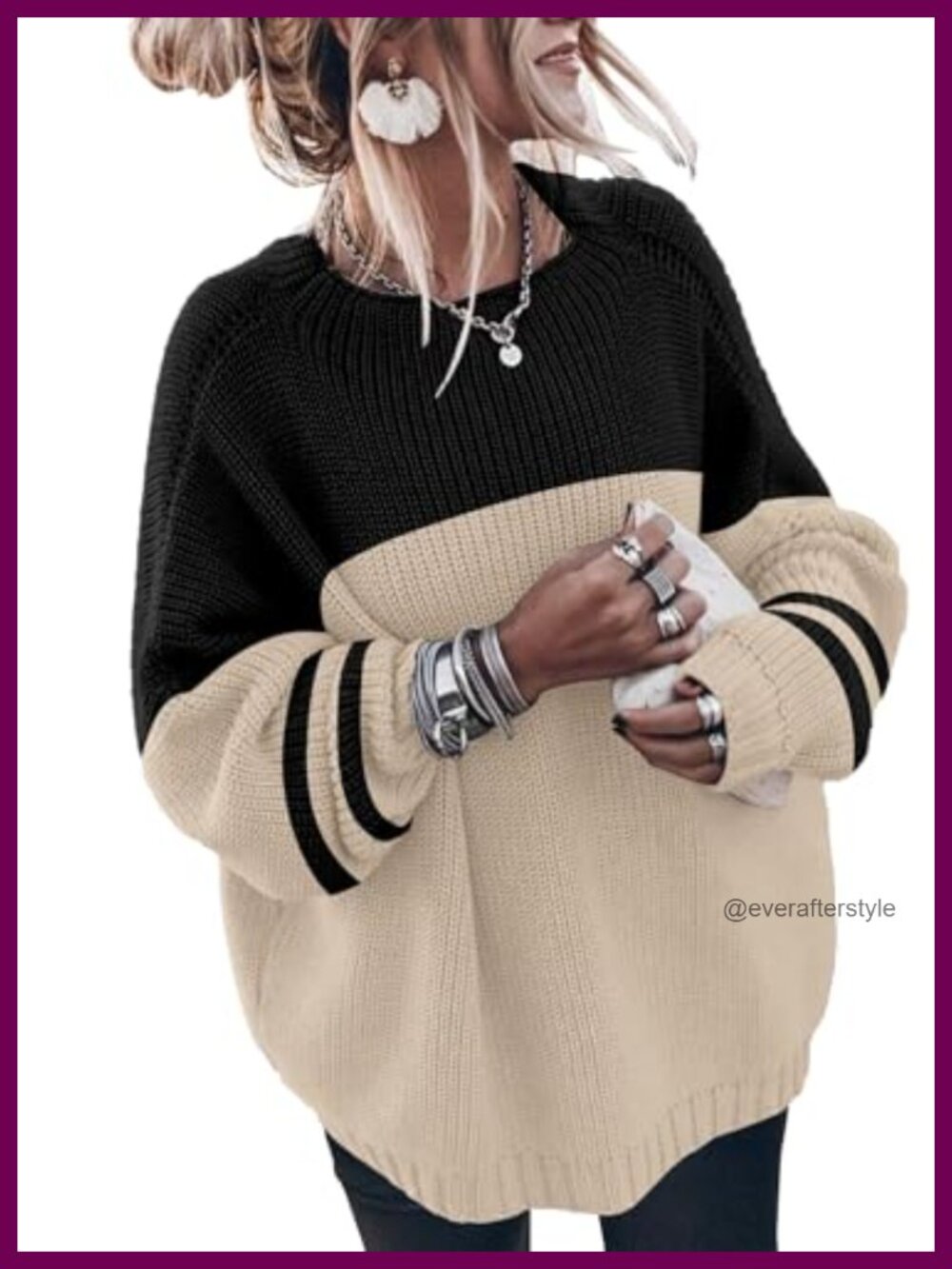 Oversized Mock Neck Knitted Sweater Long Sleeve Chunky Pullover